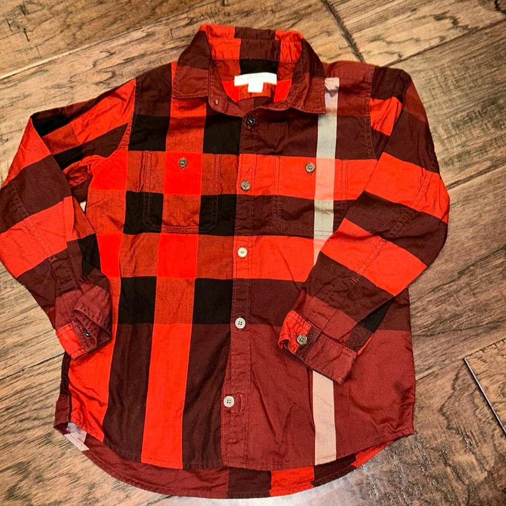 Burberry Boys Dress Shirt Red/Black/ Burgundy Sz 6Y